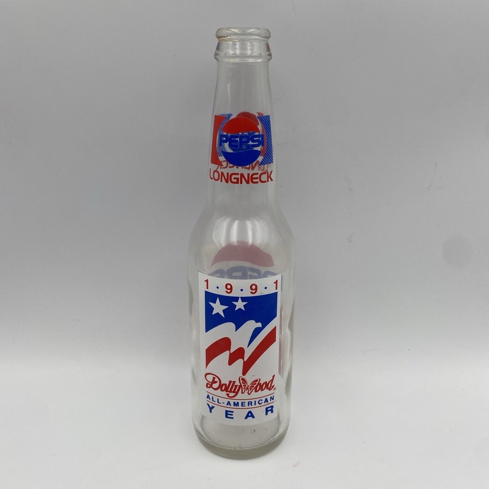 Vintage Pepsi 1991 Empty Dollywood Longneck Bottle Rare Collectible Theme Park